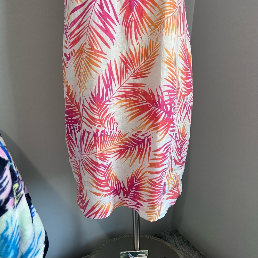 J. Jill 12 Pink Orange Tropical Linen Sleeveless Shift Dress - Picture 4 of 17